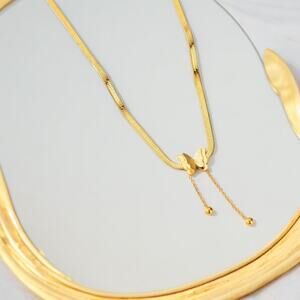 NEW 18K yellow gold plated snake chain butterfly choker necklace jewelry B29A
